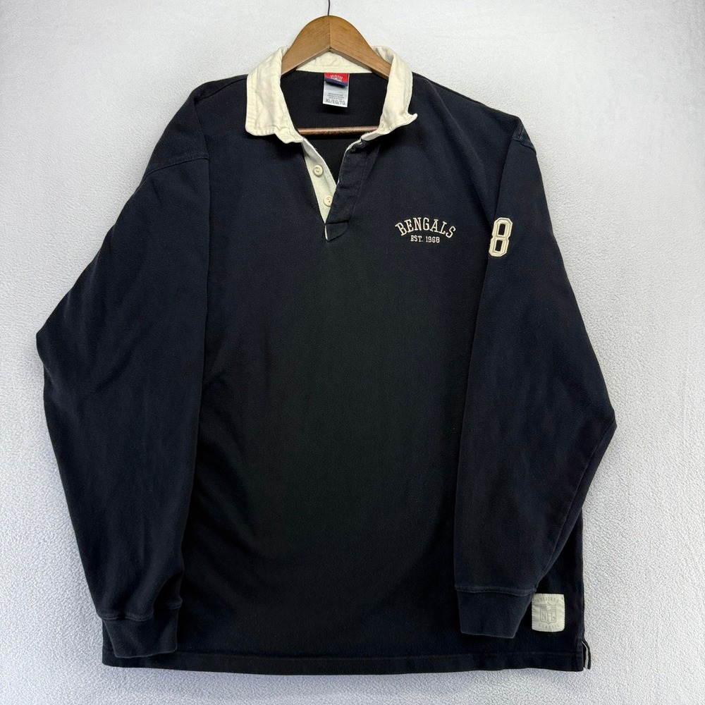 Vintage Cincinnati Bengals Rugby Shirt Men's XL Black Embroidered Preppy y2k